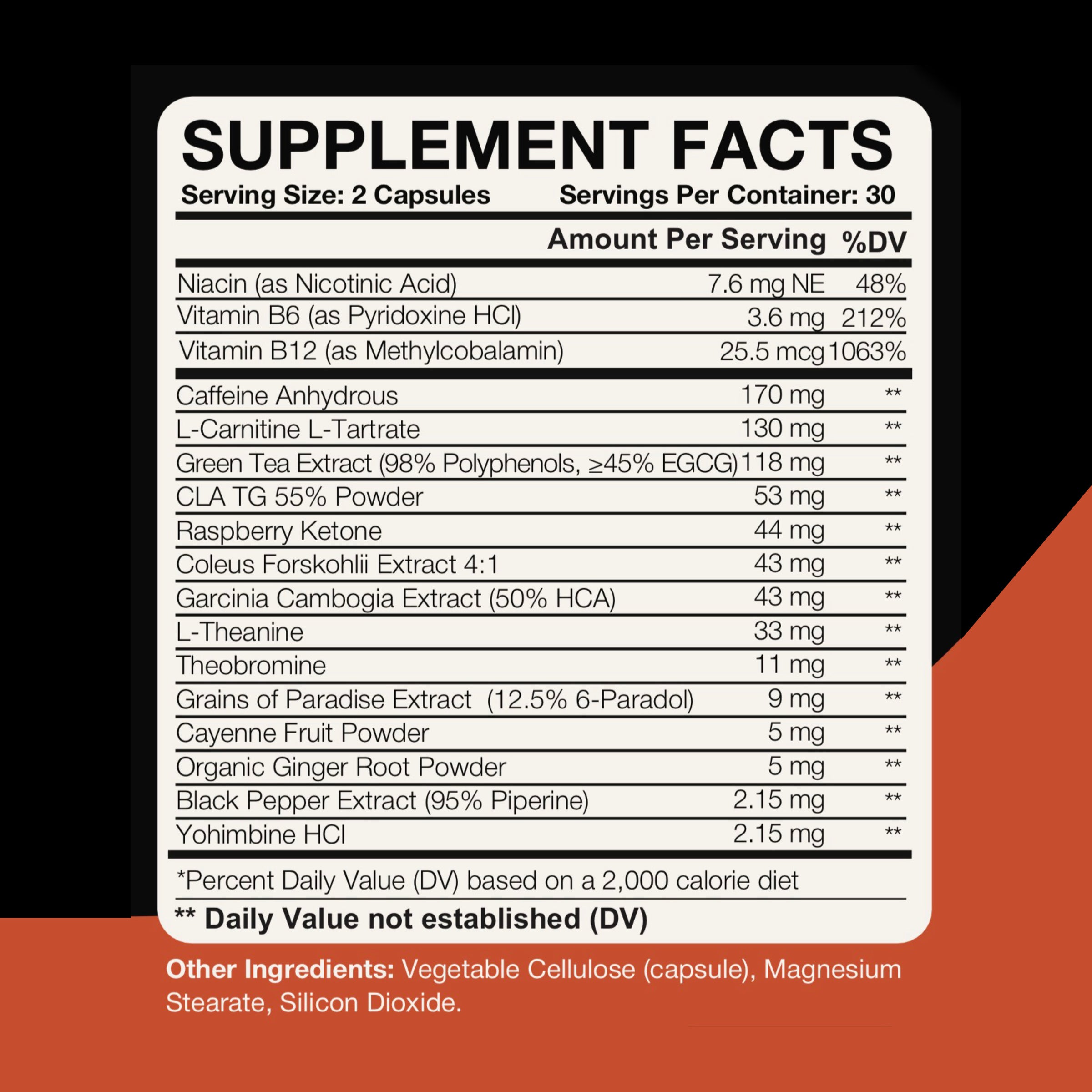 Xtreme Fat Burner manufacturer Supplement Facts label