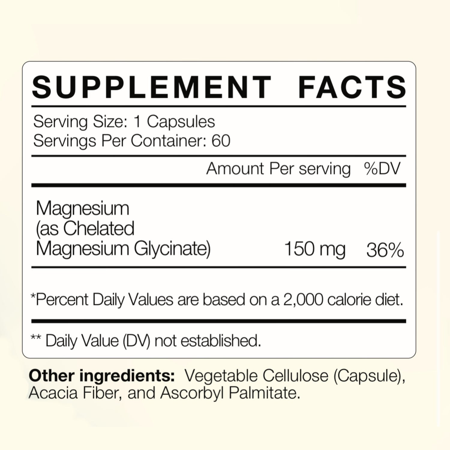 Magnesium Bisglycinate (150 mg, Chelated) manufacturer Supplement Facts label